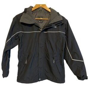 North Face Boys Large Reflective Hooded Jacket Removable Hood Fleece Rain Wind